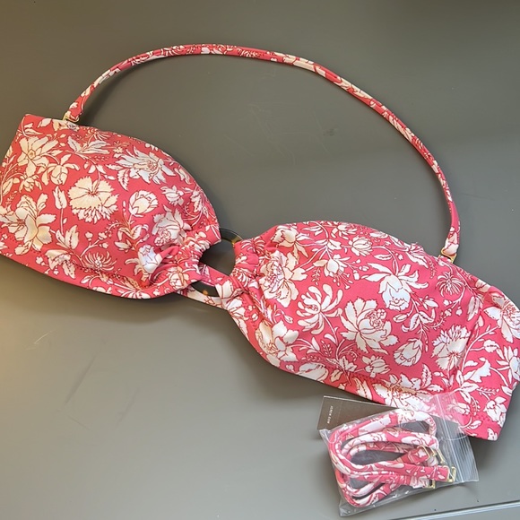 J Crew O-ring bandeau pink bikini top in tossed floral Item BH555 M Medium - Picture 4 of 5